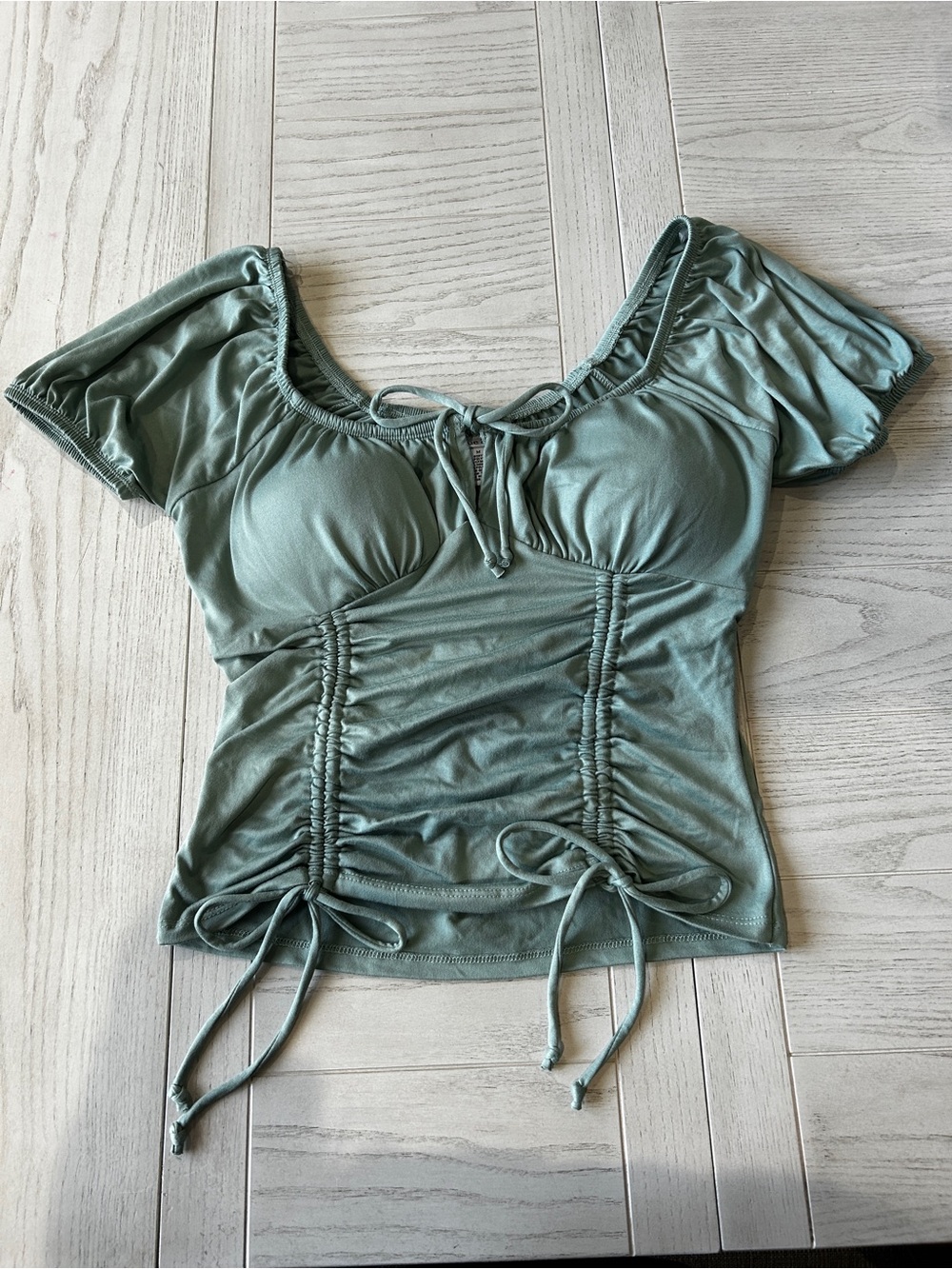 Rue21 Sage Green Ruched Tie-Front Crop Top